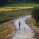 A woman rides a bicycle in Pyongyang’s suburbs.